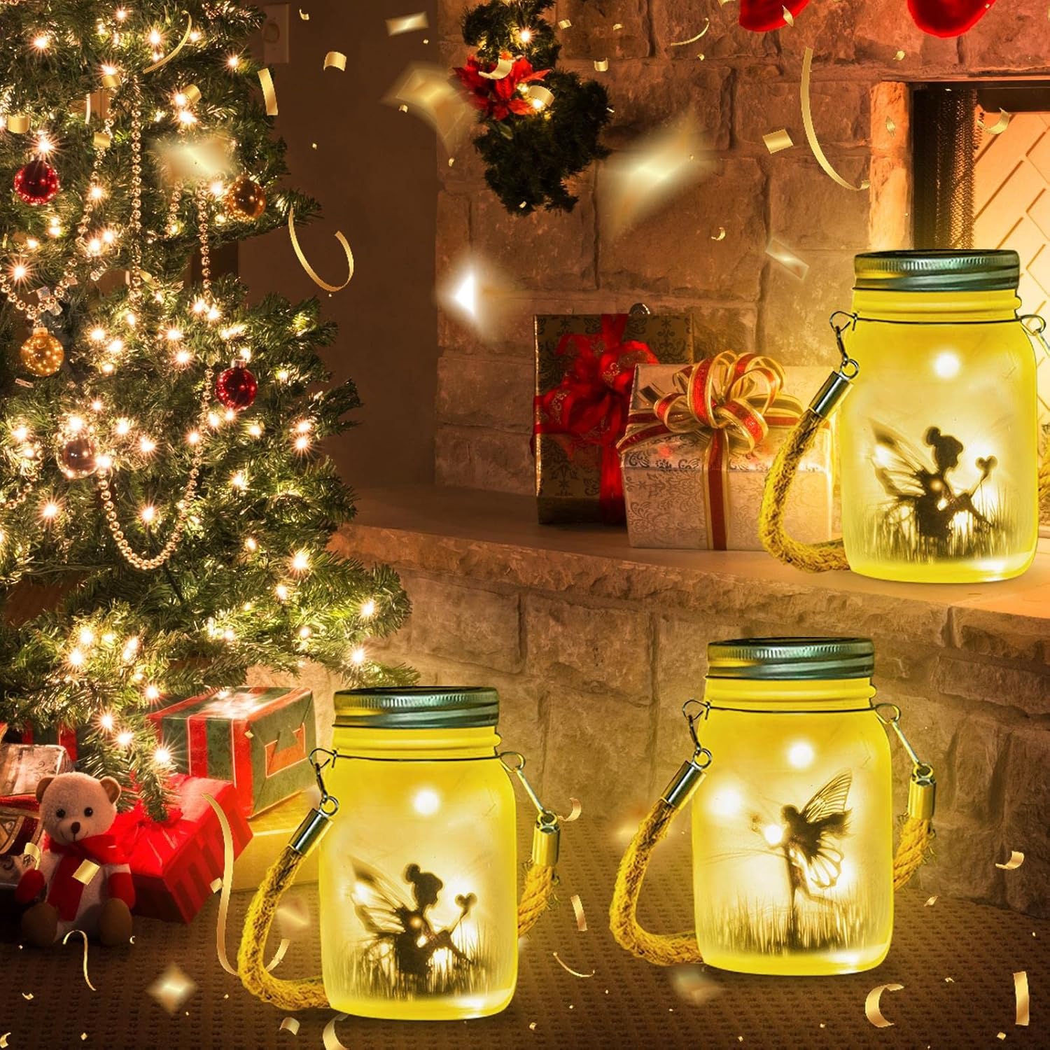 Thumbnail 1 de MLOQI 2 Hanging Solar Lanterns for Outdoor Garden — Fairy Mason Jar Lights