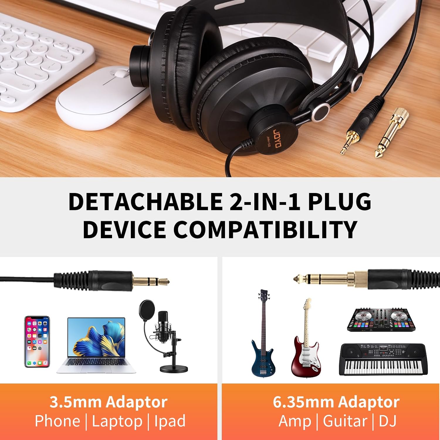 Detalle 2 de JOYO JMH-02 Studio Monitor Headphones, 50mm Drivers, Closed-Back Design
