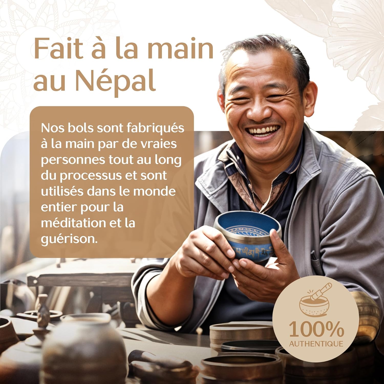 Thumbnail 5 de Bol Chantant Tibétain Silent Mind « anti-stress » fait main (Himalaya) – avec maillet et coussin