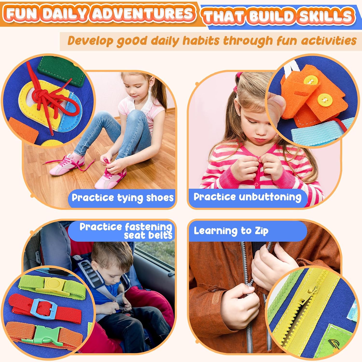 Detalle de URMYWO UMMZBAL Busy Board, 6-Page Fabric Activity Book with Alphabet and Number Activities
