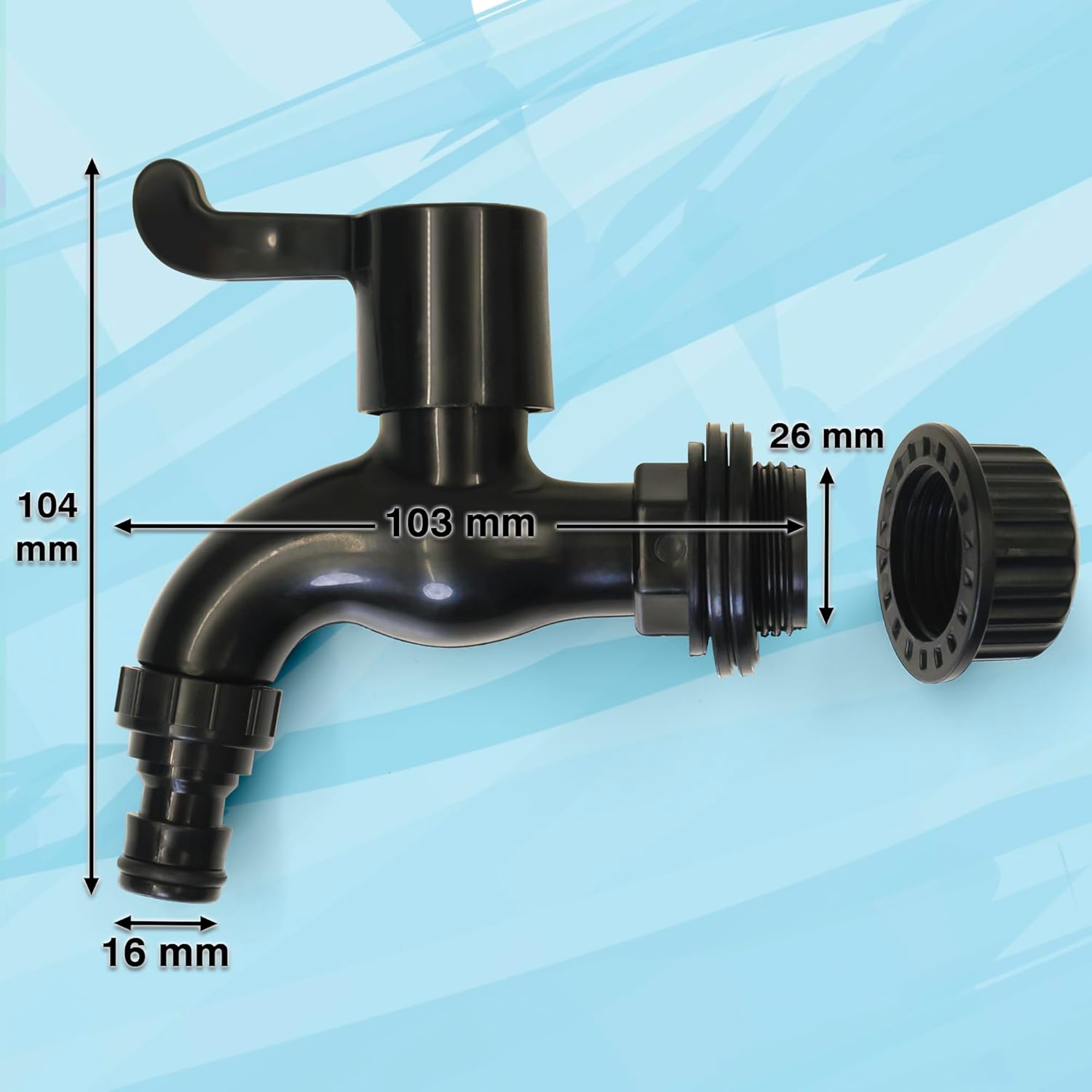 Thumbnail 4 de YourCasa Auslaufhahn 2er-Set für Regentonne mit Filter – 3/4 Zoll, Kugelhahn, Schnellkupplung kompatibel, Schwarz