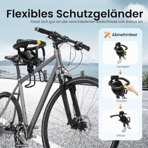 Thumbnail 4 de Donened Kindersitz Fahrrad Vorne – sicherer Front-Kindersitz mit verstellbarem Pedalbereich und gepolsterter Rückenlehne
