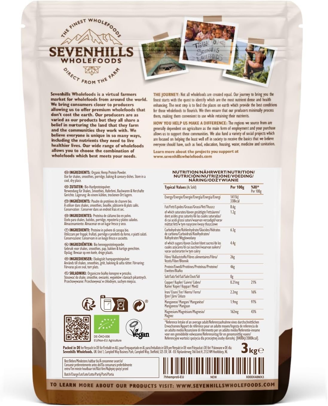 Thumbnail 5 de Sevenhills Wholefoods Poudre de Protéine de Chanvre Cru Bio – 3 kg
