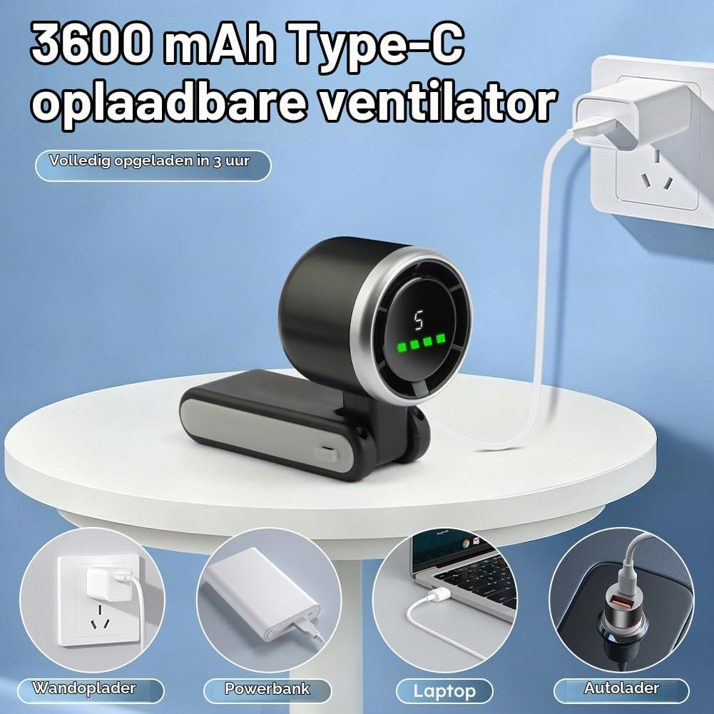 Detalle de AUAUY draagbare handventilator zwart-A met 5 snelheden en USB-C