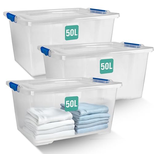 Thumbnail 6 de Klass 3 PCS 50L Plastic Storage Boxes With Lids (Cliping Lid) – Clear, Strong & Stackable