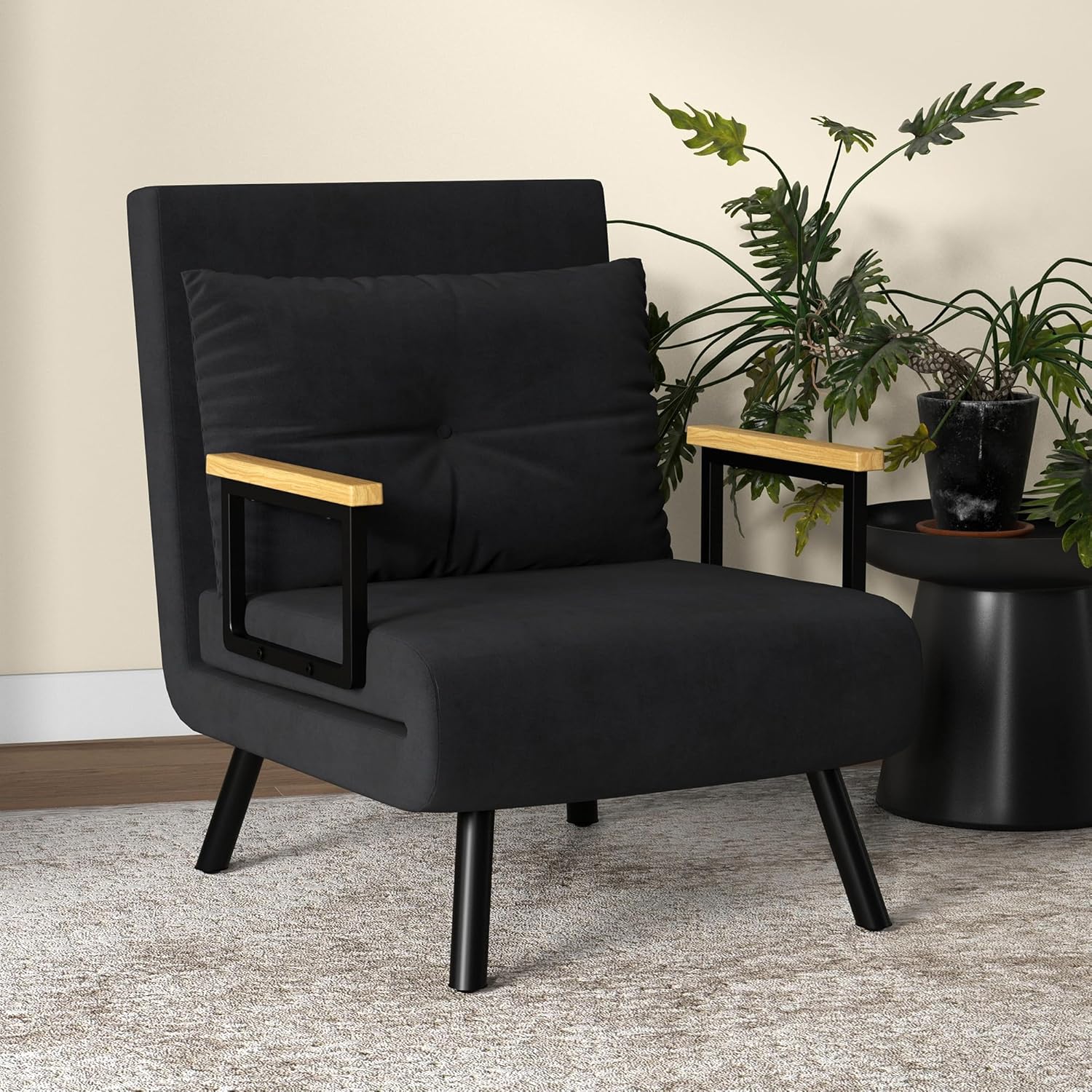 Thumbnail 6 de HOMCOM Fauteuil Convertible 1 Place – 3 en 1, dossier réglable 5 positions, velours noir