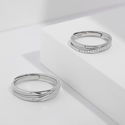 Detalle de Meissa Anelli di coppia intrecciati in argento sterling 925 – Anelli regolabili, fidanzamento/anniversario