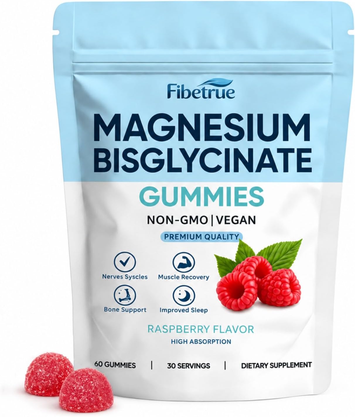 Detalle de Magnesium Glycinate Gummies 400mg, Vegan Raspberry, 60 Count