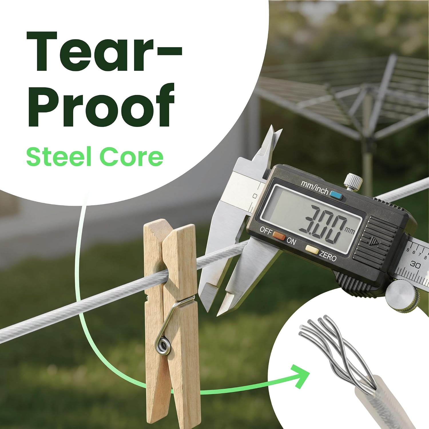 Detalle de SimplySmooth Clothes Line 30m – Steel-Core, Extra Strong and Stable