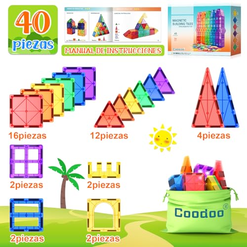 Detalle 2 de Bloques Magnéticos de Construcción Coodoo: juego educativo Montessori para niños de 3 a 4 años