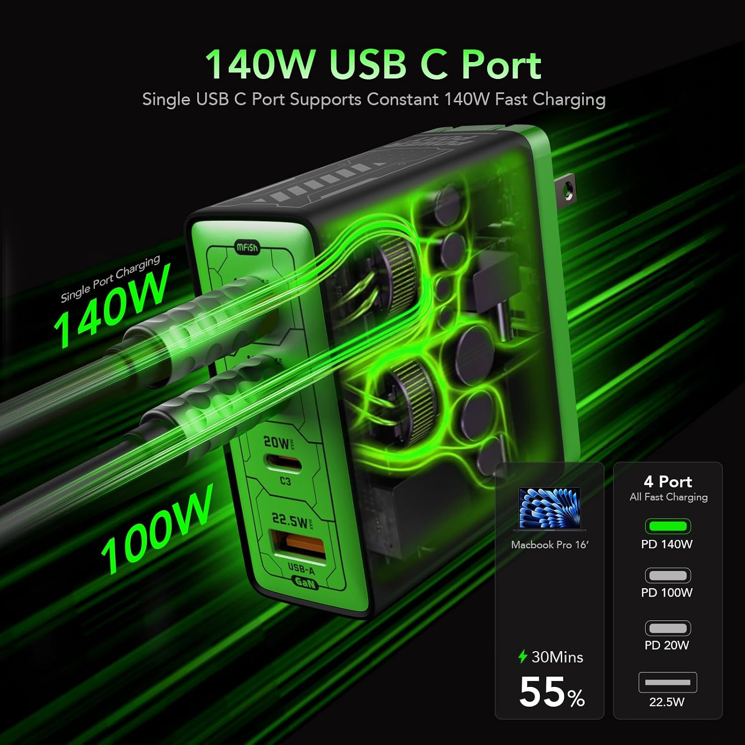 Thumbnail 1 de Mfish E-Rhino 140W 4-Port USB-C Charger 🔌