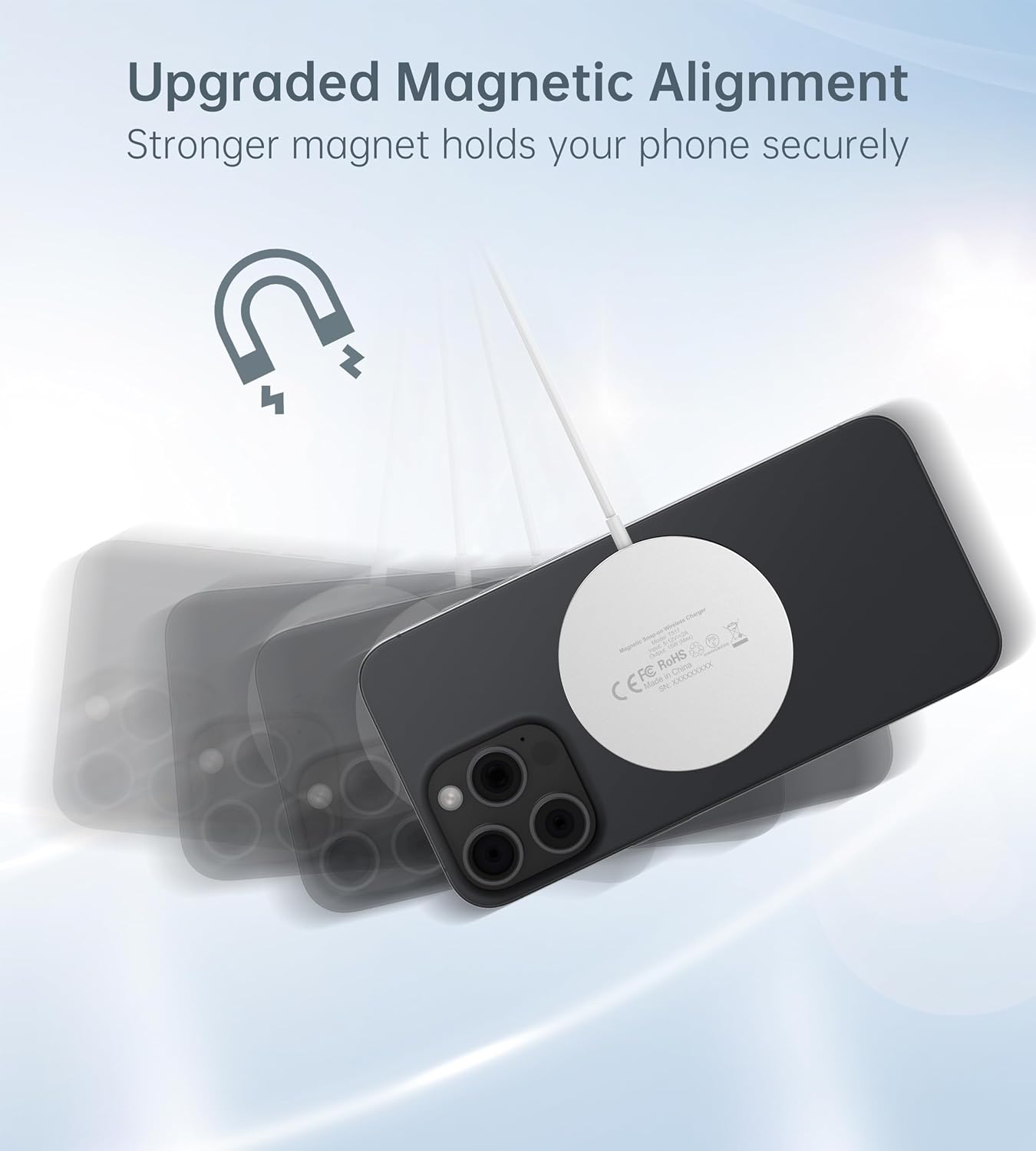 Detalle de Kabysio ZY-MIX00117-US Magnetic Wireless Charger Stand, Aluminum, 15W