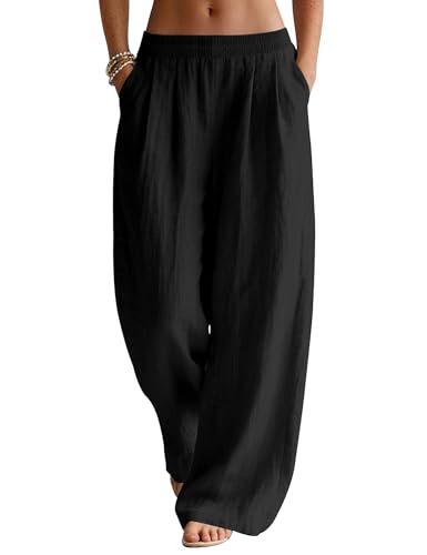 Detalle de Rapbin Womens Linen Trousers Wide Leg Casual Summer Pants – Black