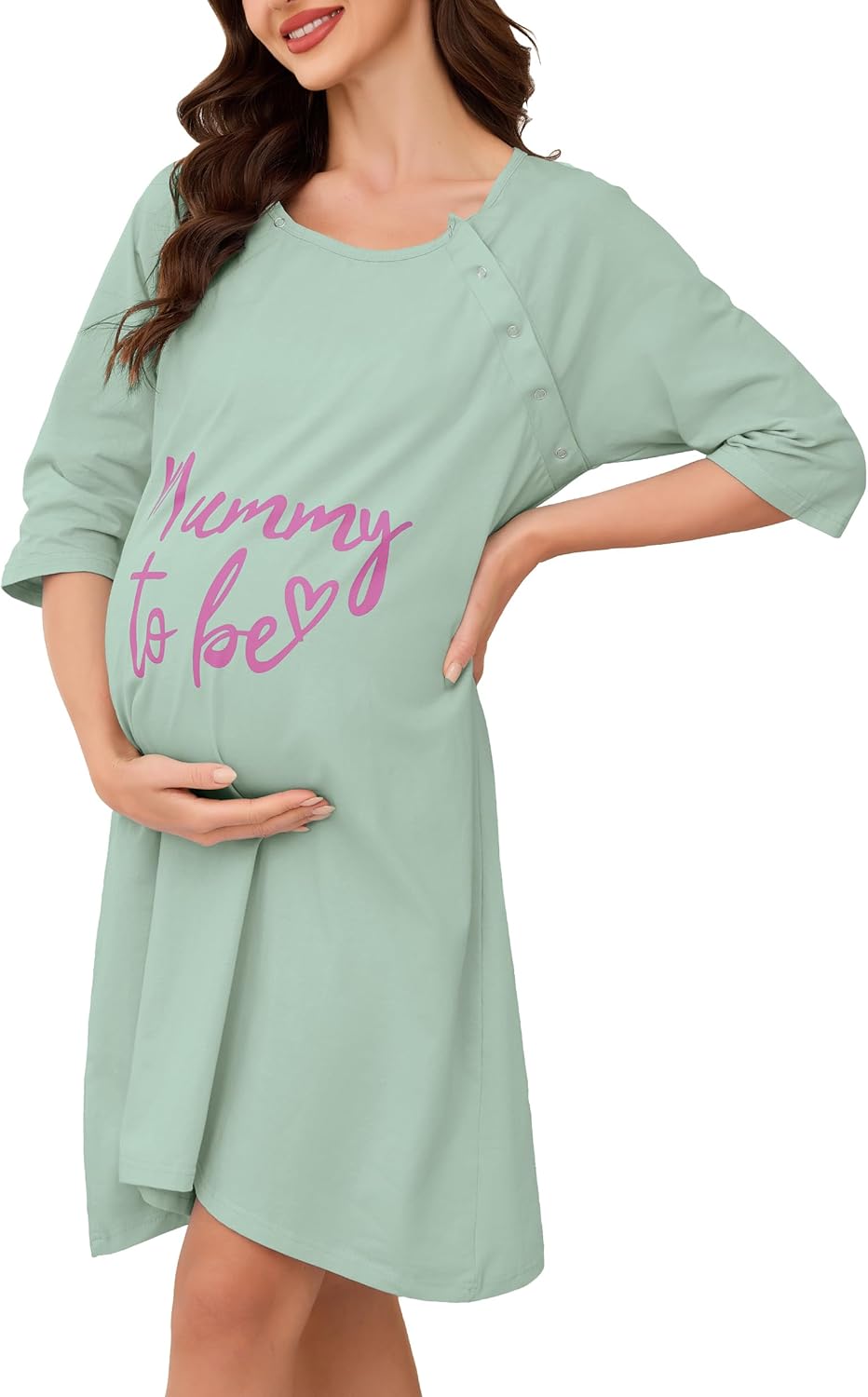 Detalle de Vlazom Women 3 in 1 Cotton Nursing Nightgown: A practical maternity gown for labour, hospital care and nursing