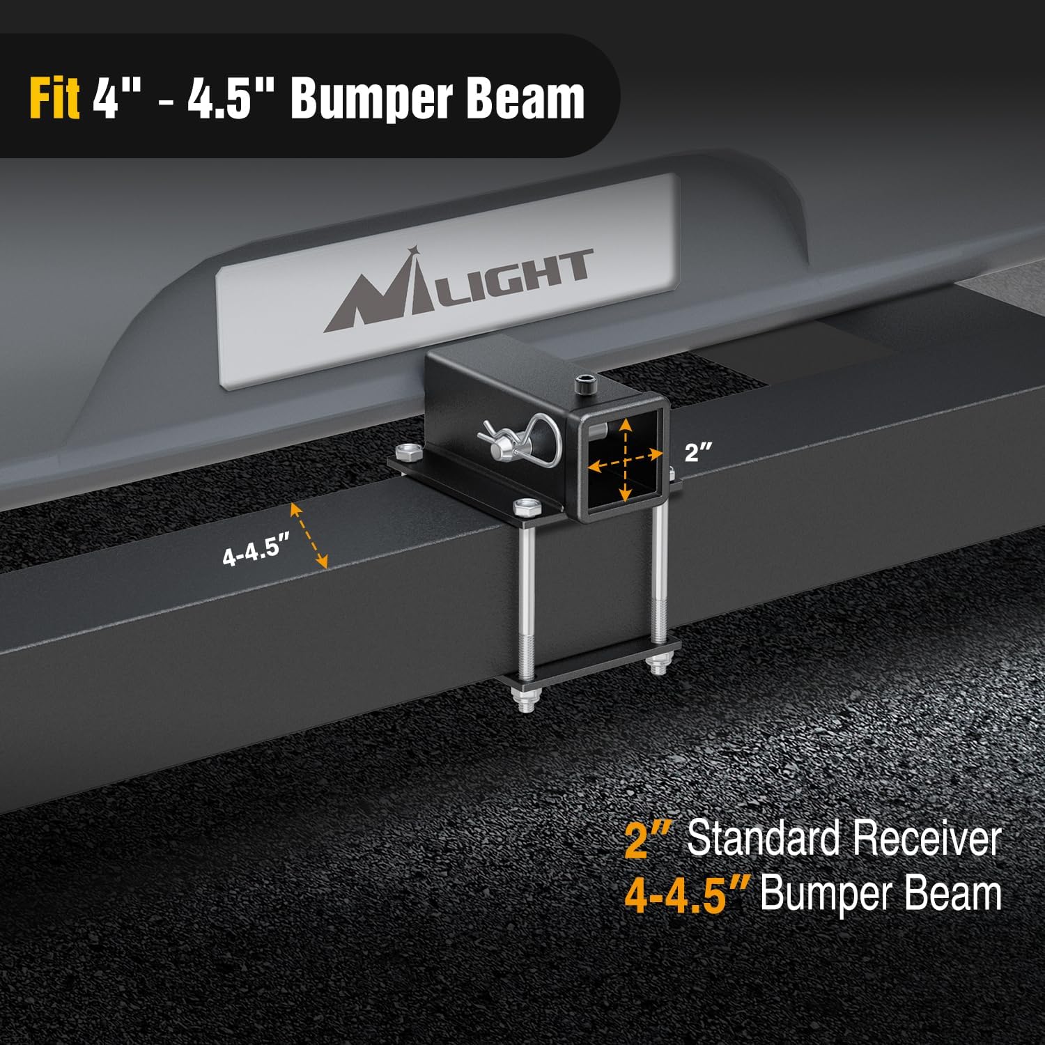 Detalle 2 de Nilight RV Bumper Hitch Receiver (2 in x 2 in) for 4–4.5 in Steel Bumper Beams, 2,000 lbs Capacity, Bolt-On