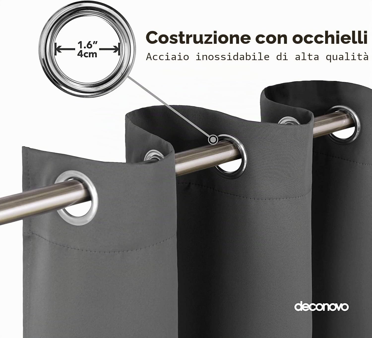 Thumbnail 2 de Deconovo Tenda Oscurante da Interno 132x160 cm, Grigio Chiaro – 1 Pannello, Occhielli 8x4 cm, isolamento termico e attenuazione rumori