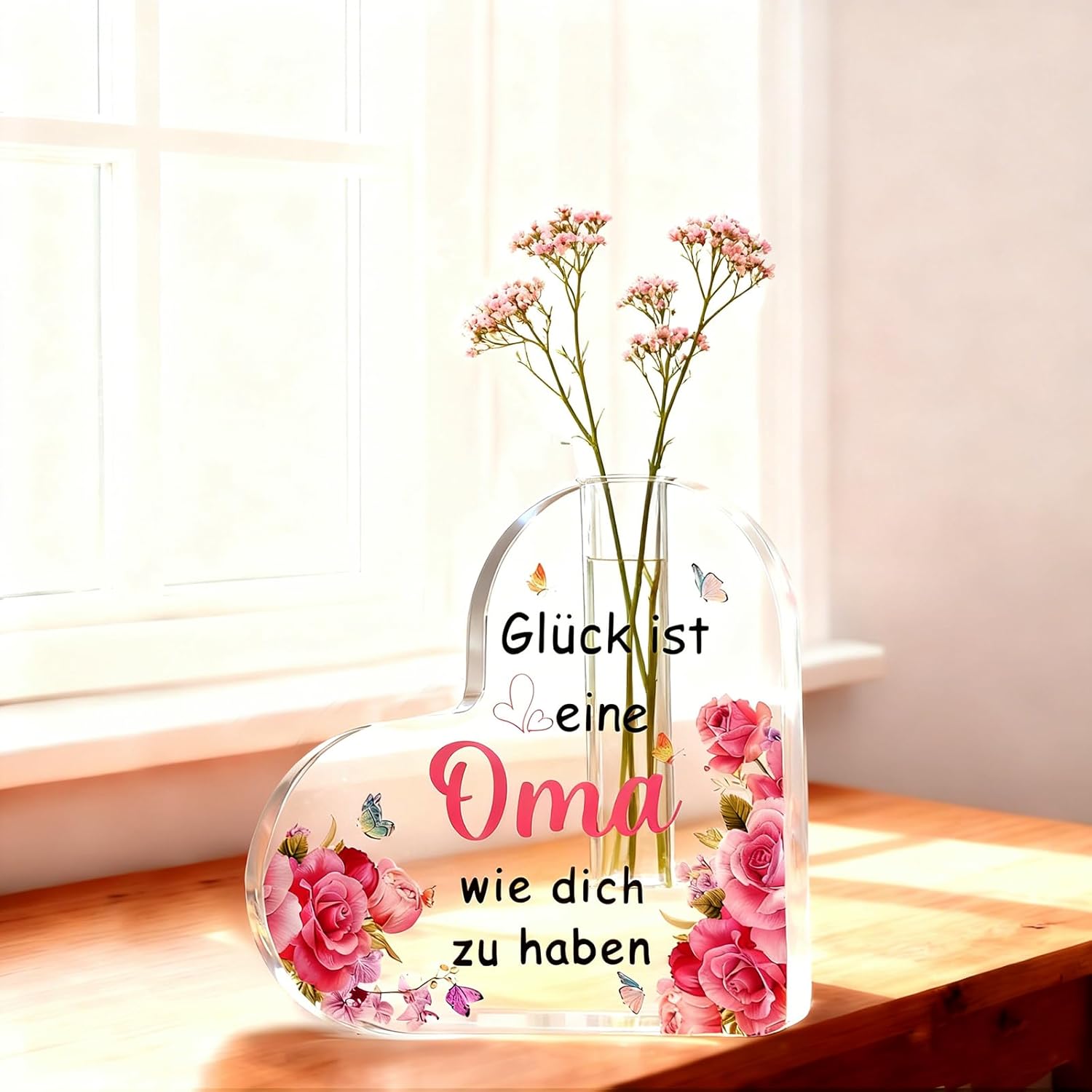 Thumbnail 1 de Wryzorix Acryl-Herzvase „Beste Oma der Welt“ – Muttertags-/Geburtstagsgeschenk (15 x 15 x 2,5 cm)