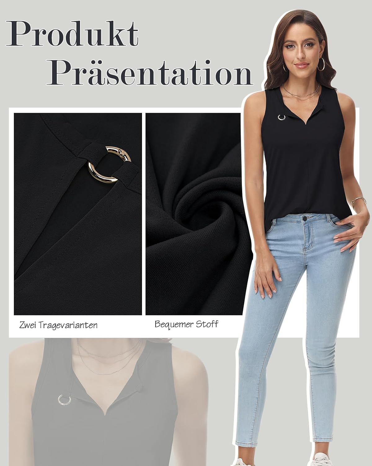 Thumbnail 4 de Tanmolo Damen Tank Top V‑Ausschnitt ärmellos