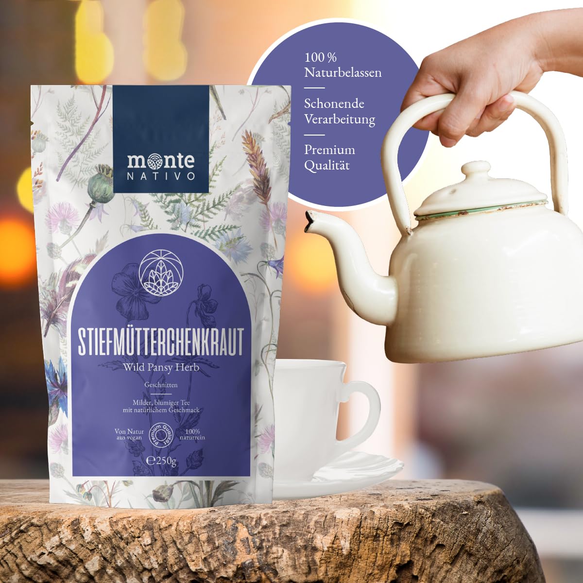 Detalle de Stiefmütterchen Tee Monte Nativo (250 g) – Mildes, florales Kräutertee-Erlebnis