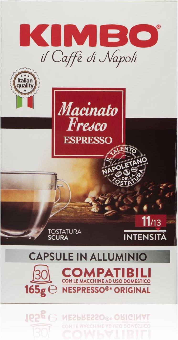 Thumbnail 1 de Kimbo Macinato Fresco, 30 Capsule Caffè in Alluminio Compatibili Nespresso Original, Miscela Forte e Corposa