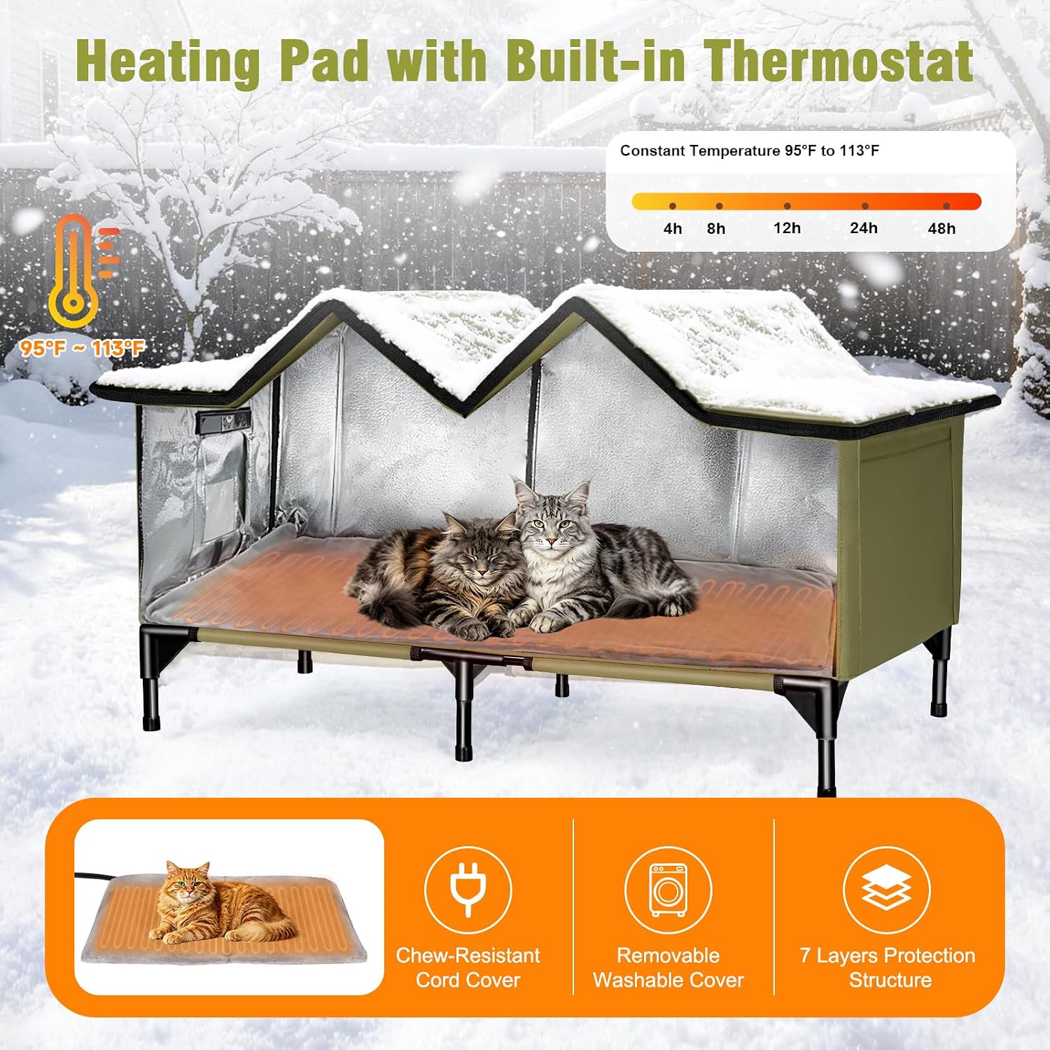 Detalle de HXPLN HX750G Heated Outdoor Cat House with Thermostatic Heating Pad