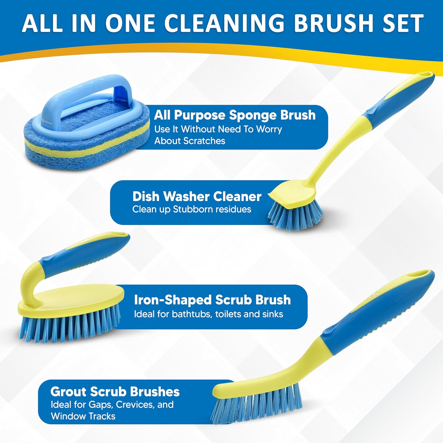 Thumbnail 6 de Scrub Brush Set for Bathroom Kitchen Deep Cleaning – 4-Piece with Ergonomic Handle