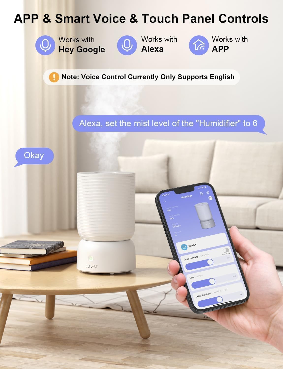 Thumbnail 3 de CLEVAST Smart Humidifier 3L with Wi‑Fi 🌬