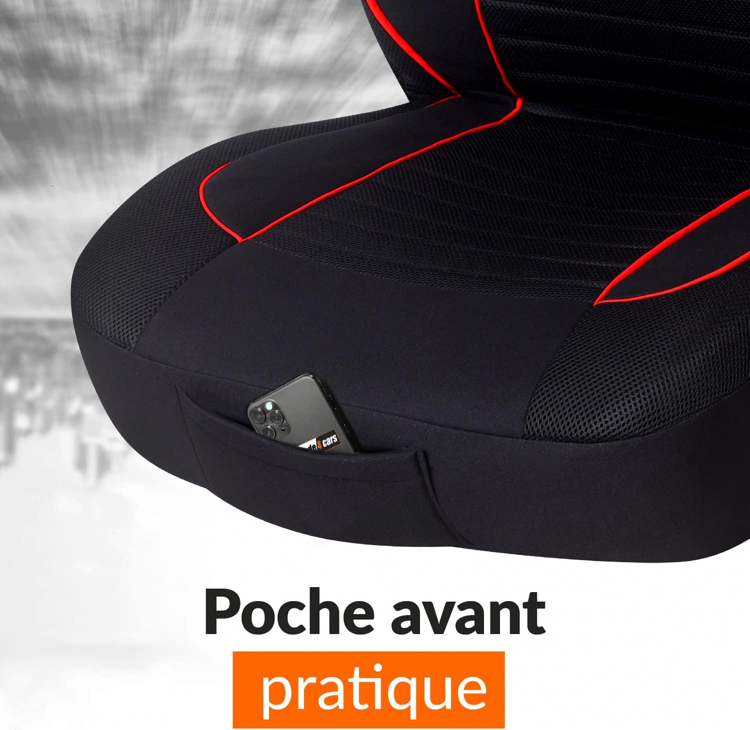 Detalle de Upgrade4cars Housses de siège avant universelles noir et rouge – jeu complet pour conducteur et passager