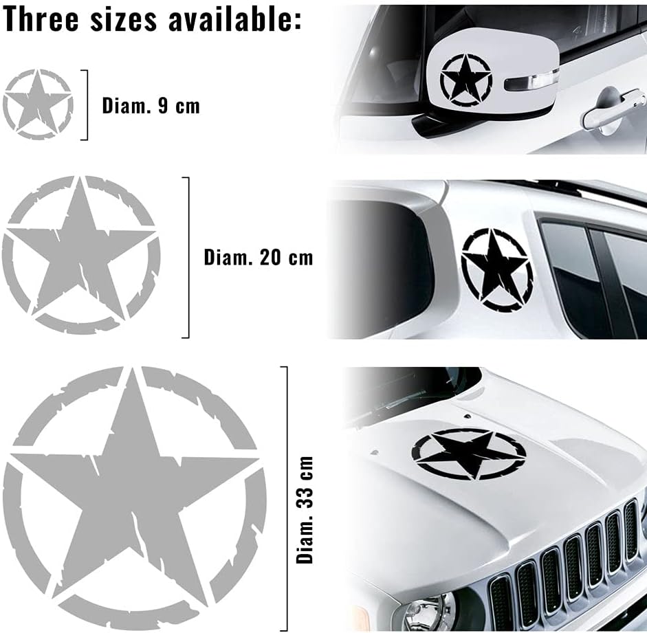 Detalle de 4R Quattroerre.it 17112 Adesivi Stella Army Militare per Jeep Renegade – Diametro 33 cm, Bianco (2 pezzi)