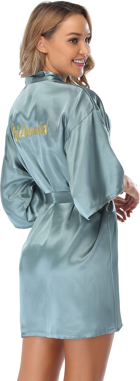 Detalle 2 de Vlazom peignoir femme en satin col V avec ceinture ajustable