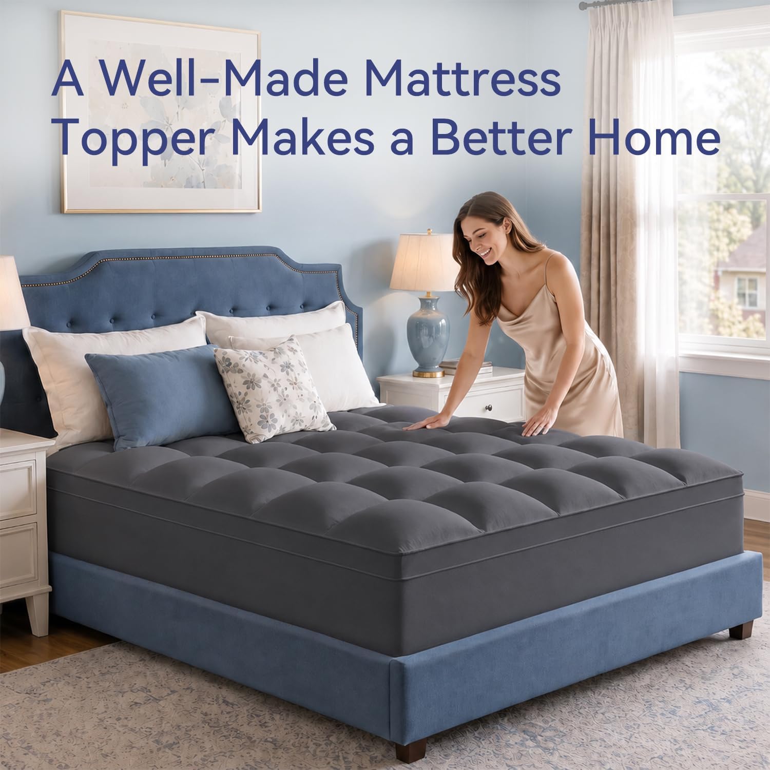 Thumbnail 6 de ELEMUSE Queen Mattress Topper, Gray Pillow Top, Breathable Microfiber, Deep Pocket