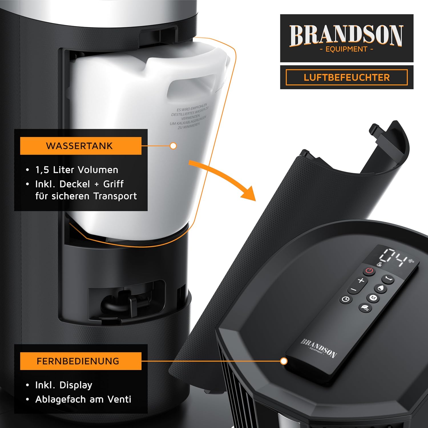 Thumbnail 6 de Brandson 3-in-1 Klimagerät inkl. Luftbefeuchter – Turmventilator mit Wasserkühlung, 12 Stufen, DC-Motor, Fernbedienung