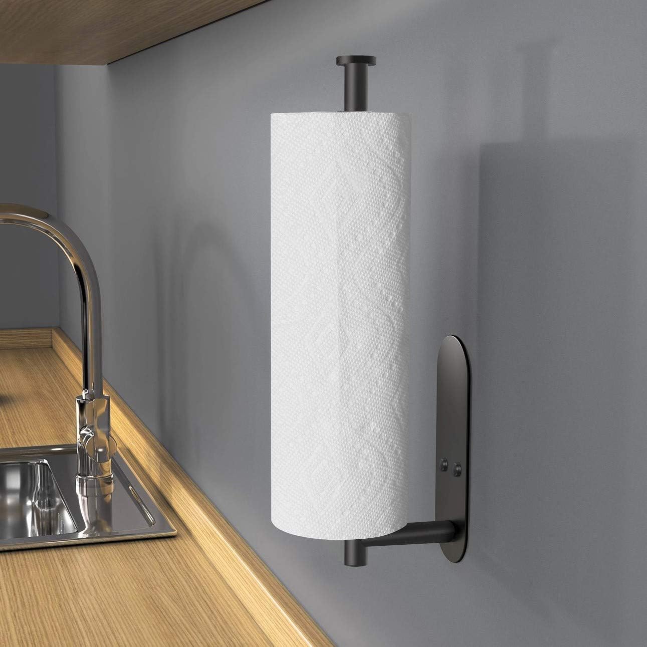 Thumbnail 5 de VAEHOLD Adhesive Paper Towel Holder Under Cabinet Wall Mount – Black Stainless Steel