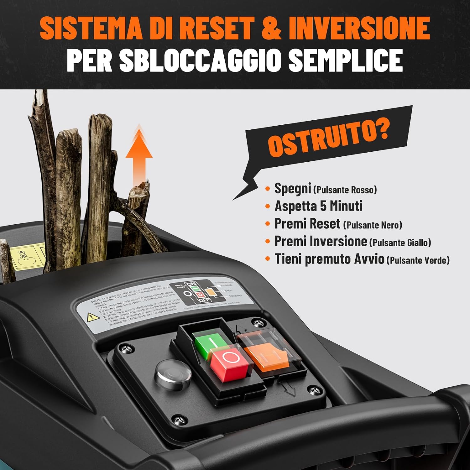 Detalle de DOVAMAN GT10 Trituratore Rami: potenza brushless da 2800W e triturazione fino a 45 mm