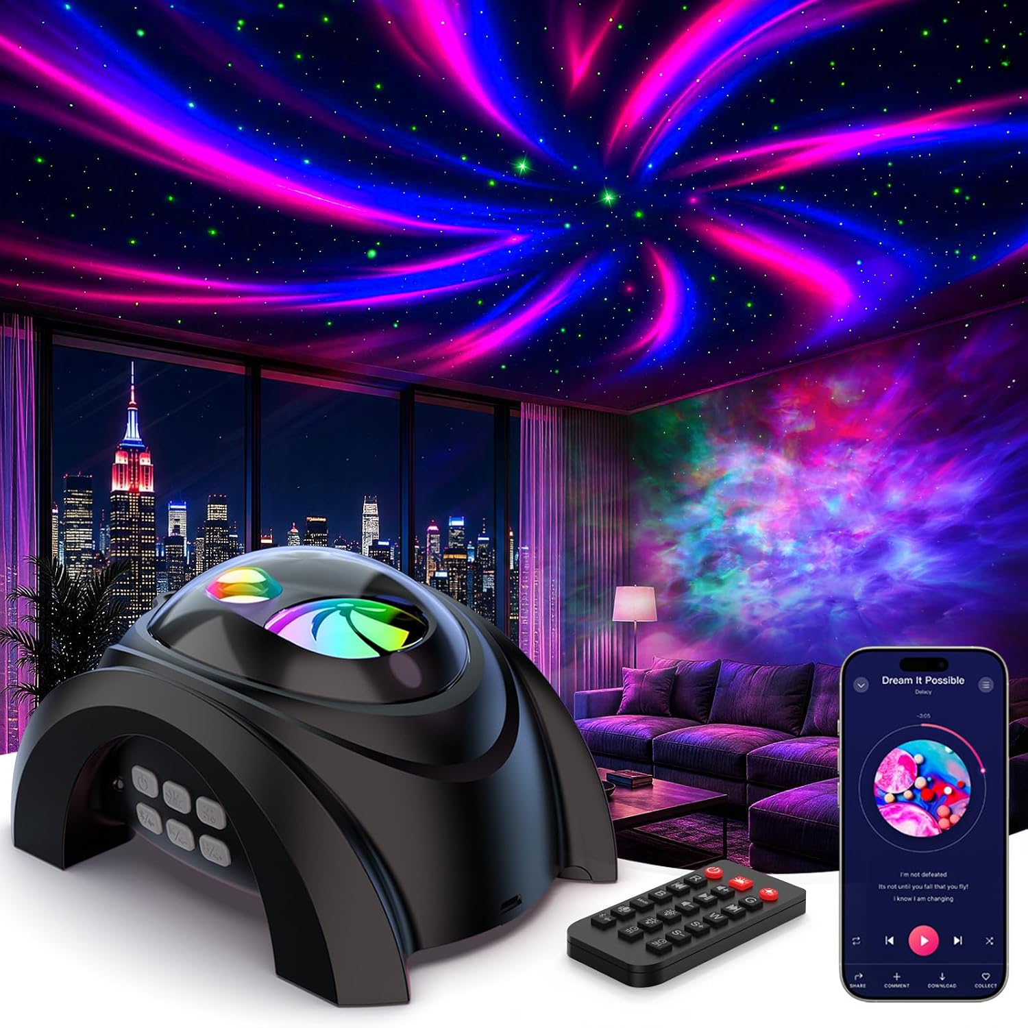 Rossetta Dual Lens Galaxy Star Projector with 58 Light Effects, Bluetooth