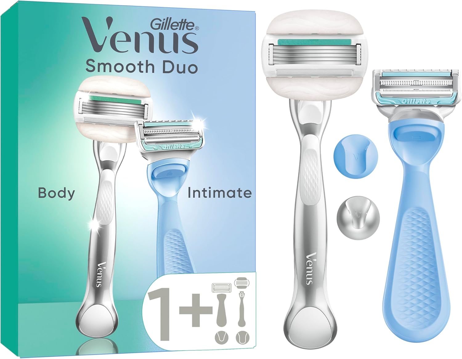 Detalle de Gillette Venus Smooth Duo – Rasoirs Femme, Corps et Maillot, Argent et Bleu