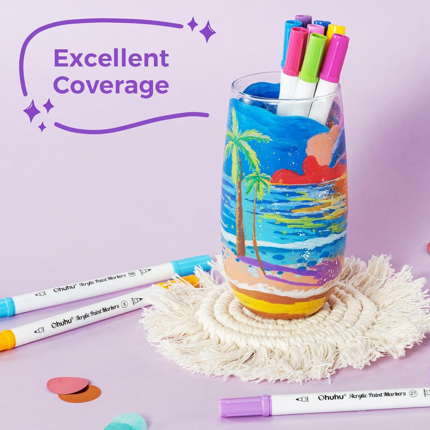 Thumbnail 4 de Ohuhu Acrylic Paint Pens (72 Colours) Dual Tips – Brush & Dot acrylic markers for rocks, Easter eggs, wood and more
