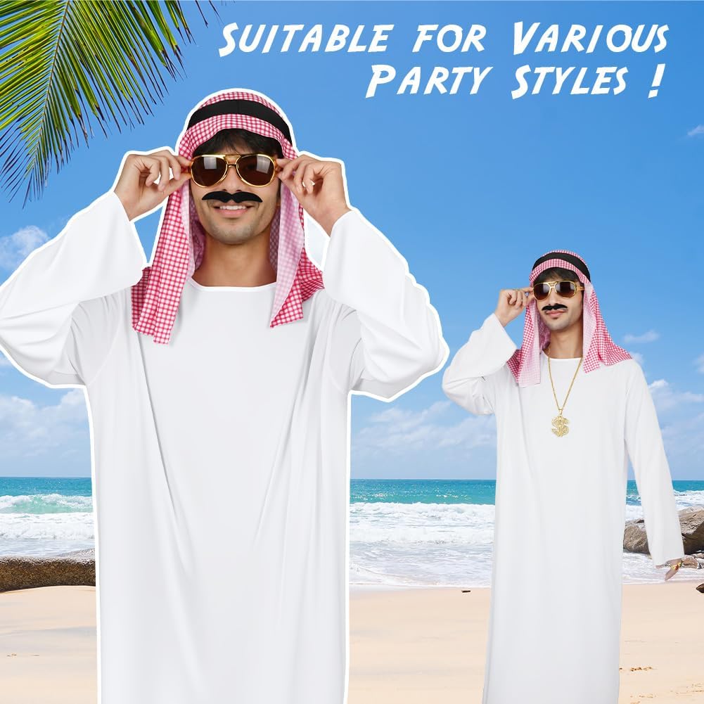 Thumbnail 1 de BSBUY Kostüm „Arabischer Scheich“ Set für Herren inkl. weißes Gewand, kariertem Kopftuch, Brille & Bart