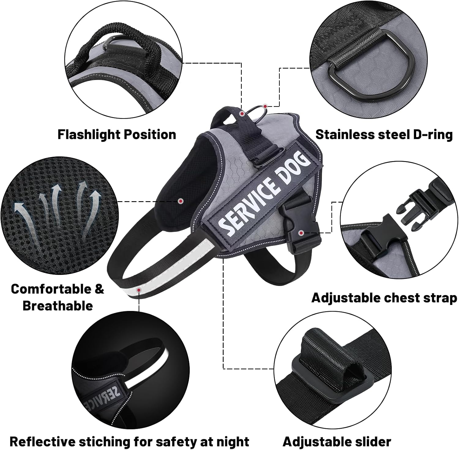 Thumbnail 2 de Belababy Soft No Pull Dog Harness XS (X Small) – adjustable service dog vest with safety buckle, reflective & breathable outdoor training harness (Gray)