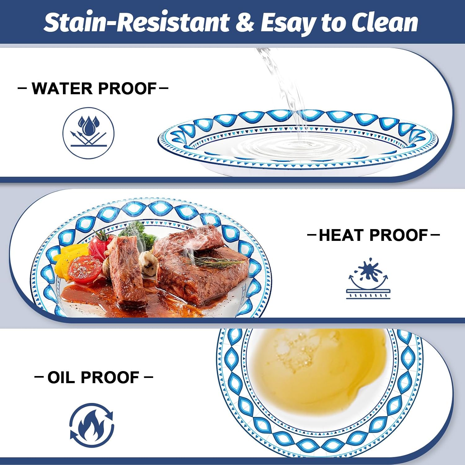 Detalle de Clawsoff 200 Pack 8.5 Inch Disposable Plates with Cut & Soak Proof Heavy Duty Coating