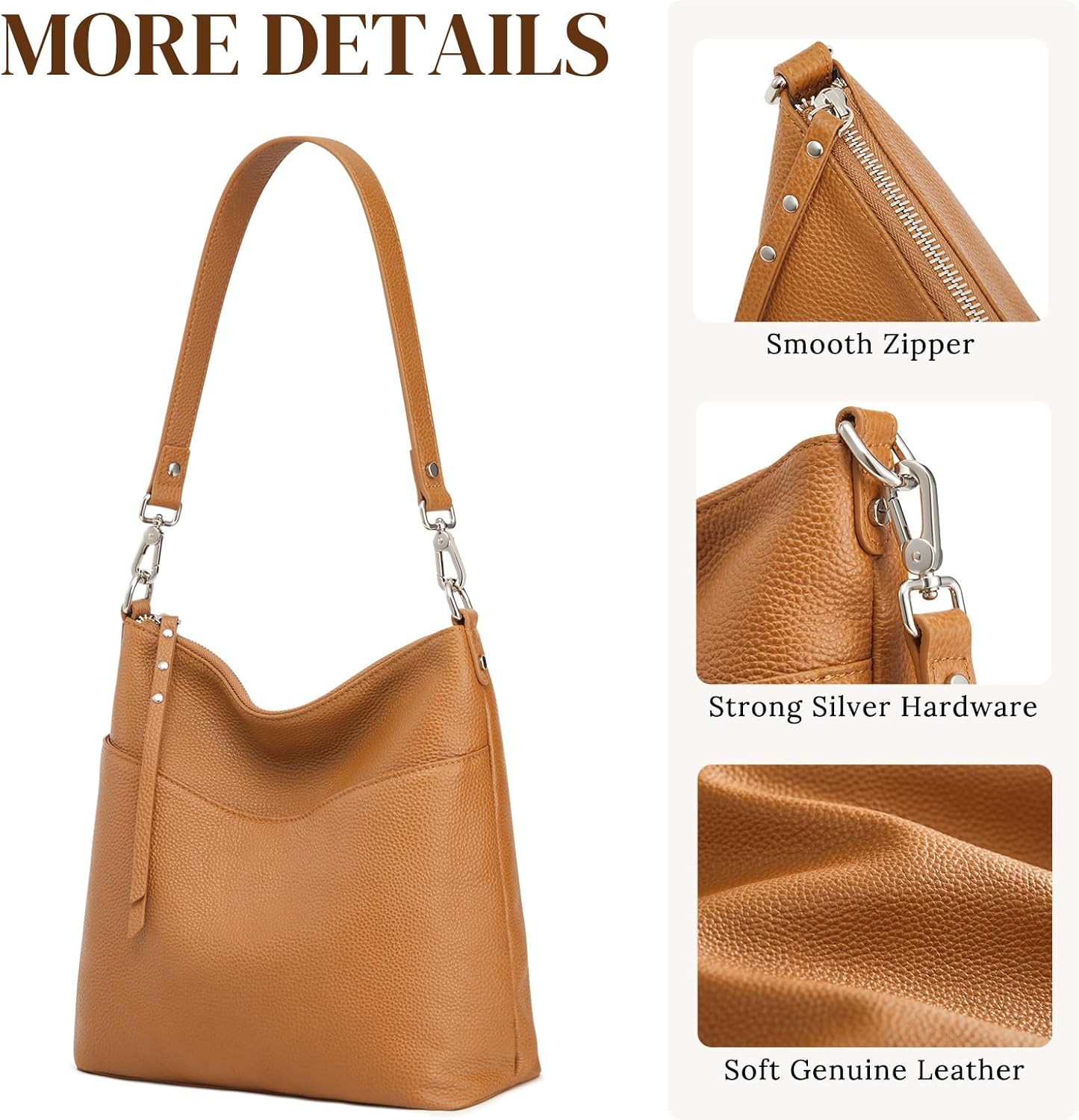 Thumbnail 5 de S-ZONE Leather Tote Bag for Women: Medium Crossbody with 2 Removable Straps
