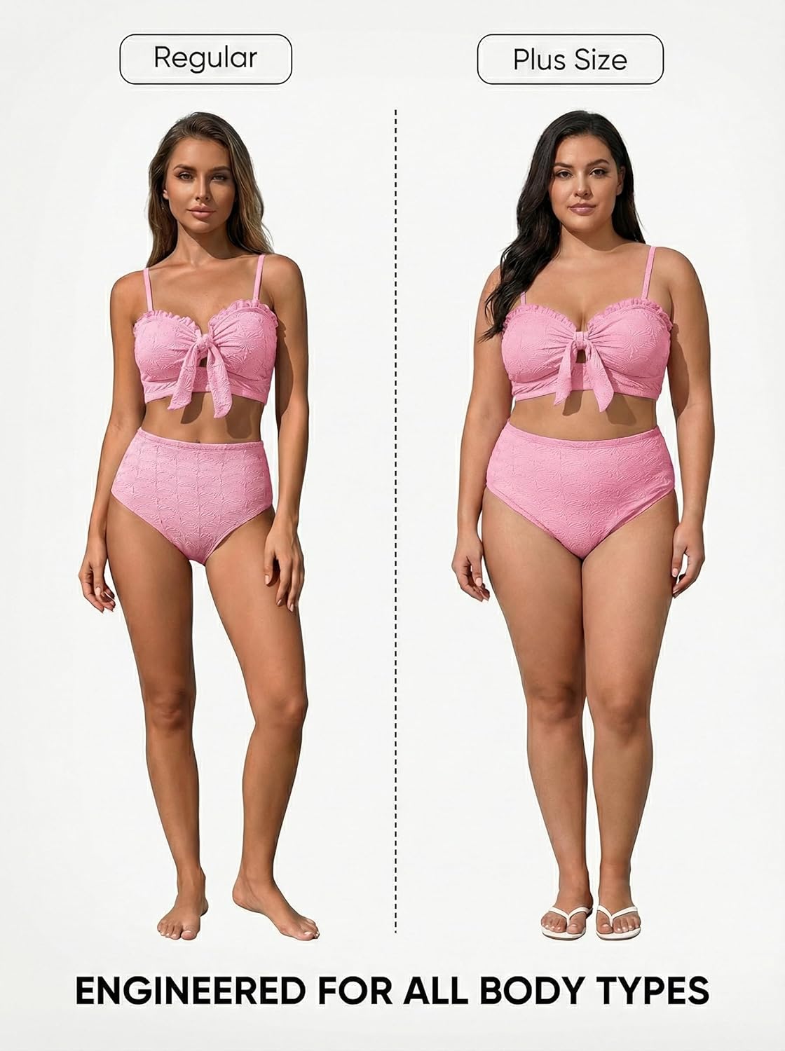 Thumbnail 2 de Herseas Seashell Textured Bikini Sets with Knotted Front and Ruffle Trim