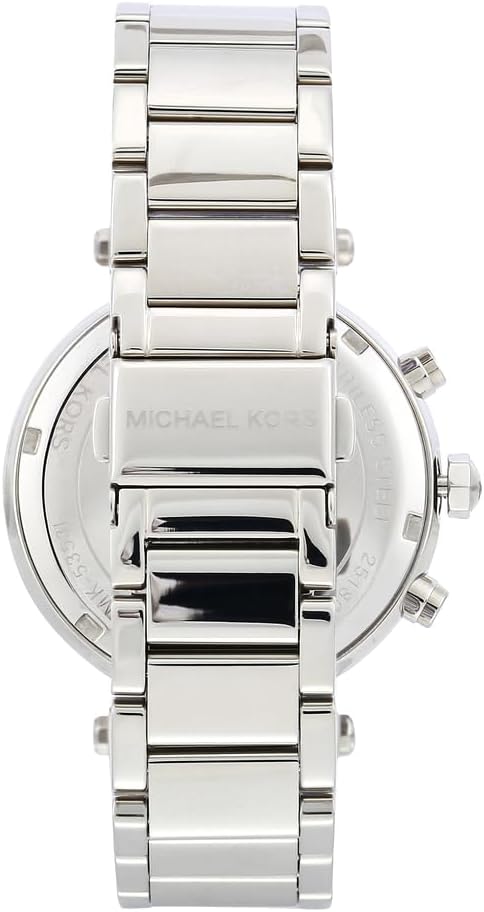 Detalle de Michael Kors Montre Parker pour Femme – Chronographe quartz, lunette strass, bracelet acier ou PVC