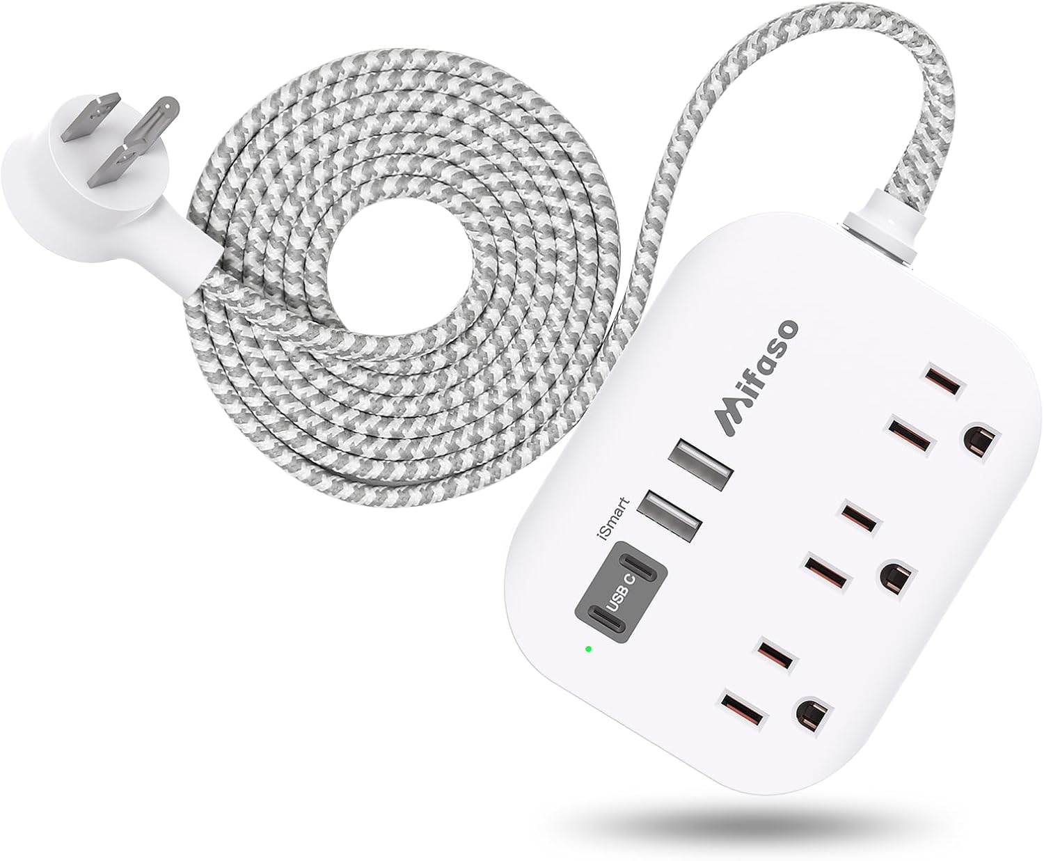Detalle de Mifaso TH8056 Power Strip with USB-A and USB-C, 5-Ft Flat Cord