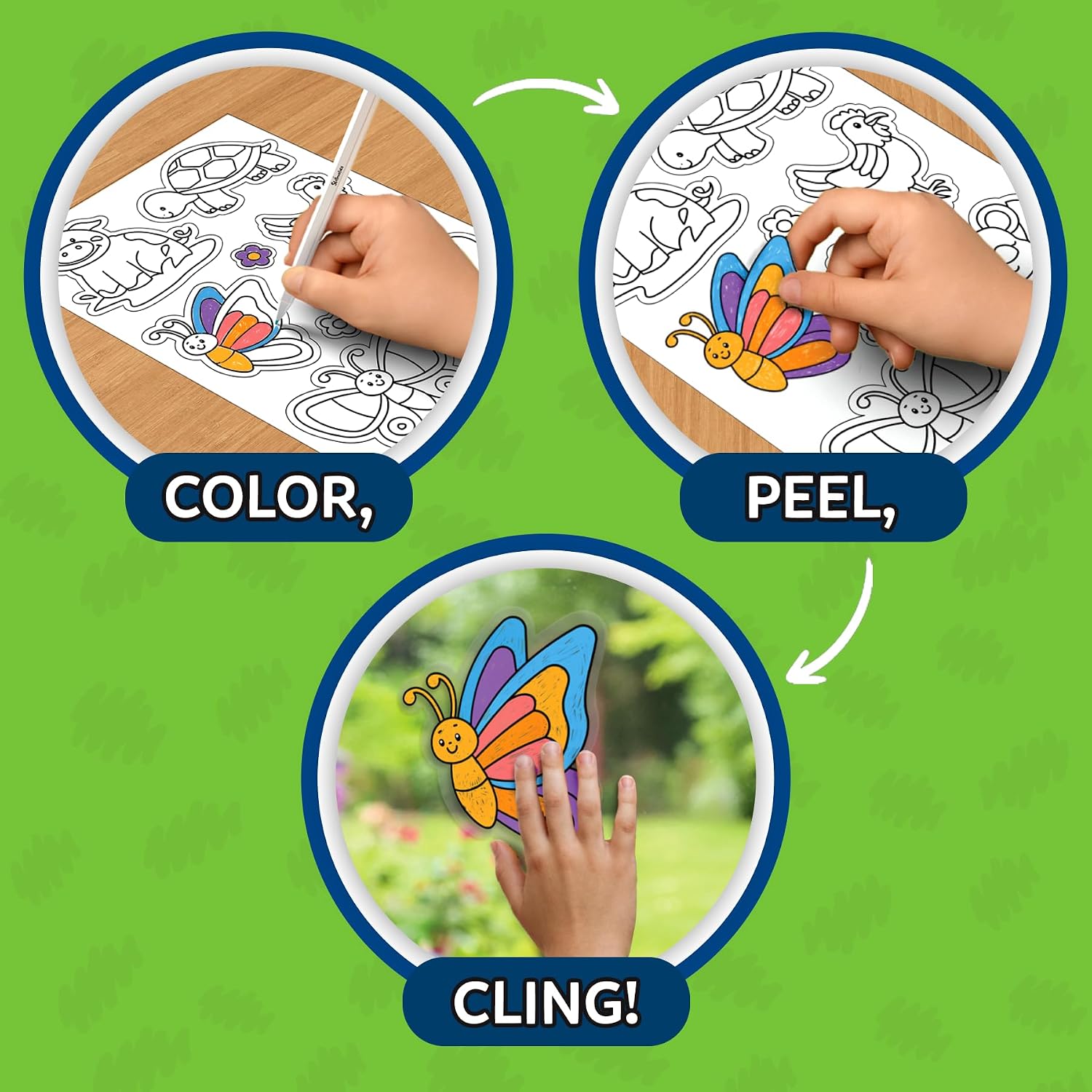 Detalle 2 de Skillmatics Color Clingz Animals: 50+ Reusable Static Stickers for Mess-Free Cling Art (Ages 3–7)