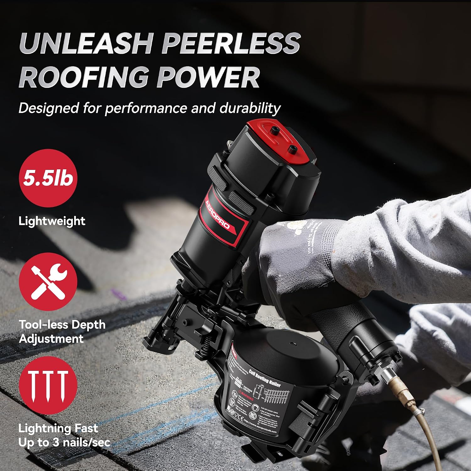 Detalle 2 de AeroPro CN45N Pneumatic Roofing Nailer, 120-Nail Magazine, 15° Coil Nails