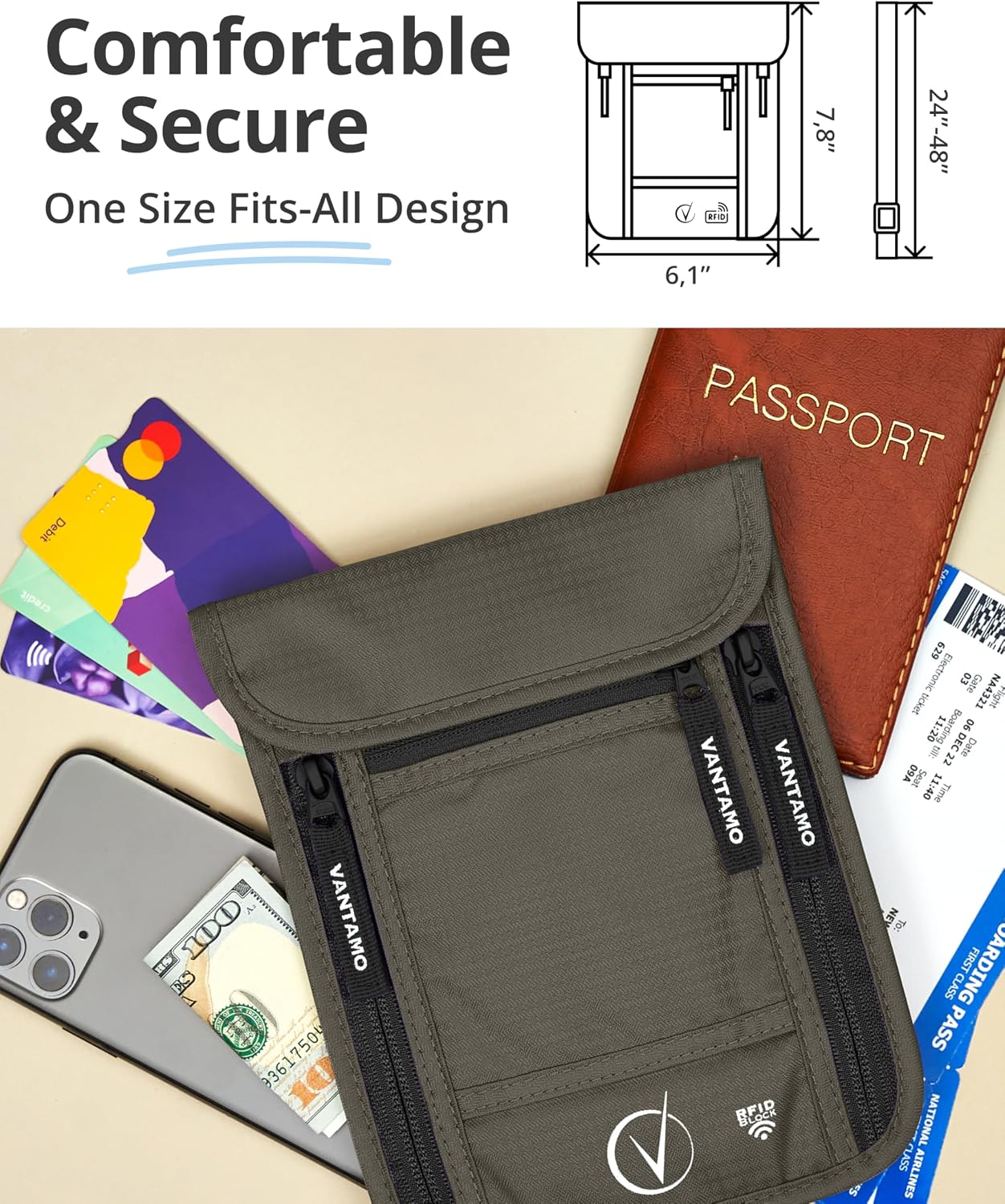 Thumbnail 3 de Vantamo Premium Neck Wallet RFID Travel