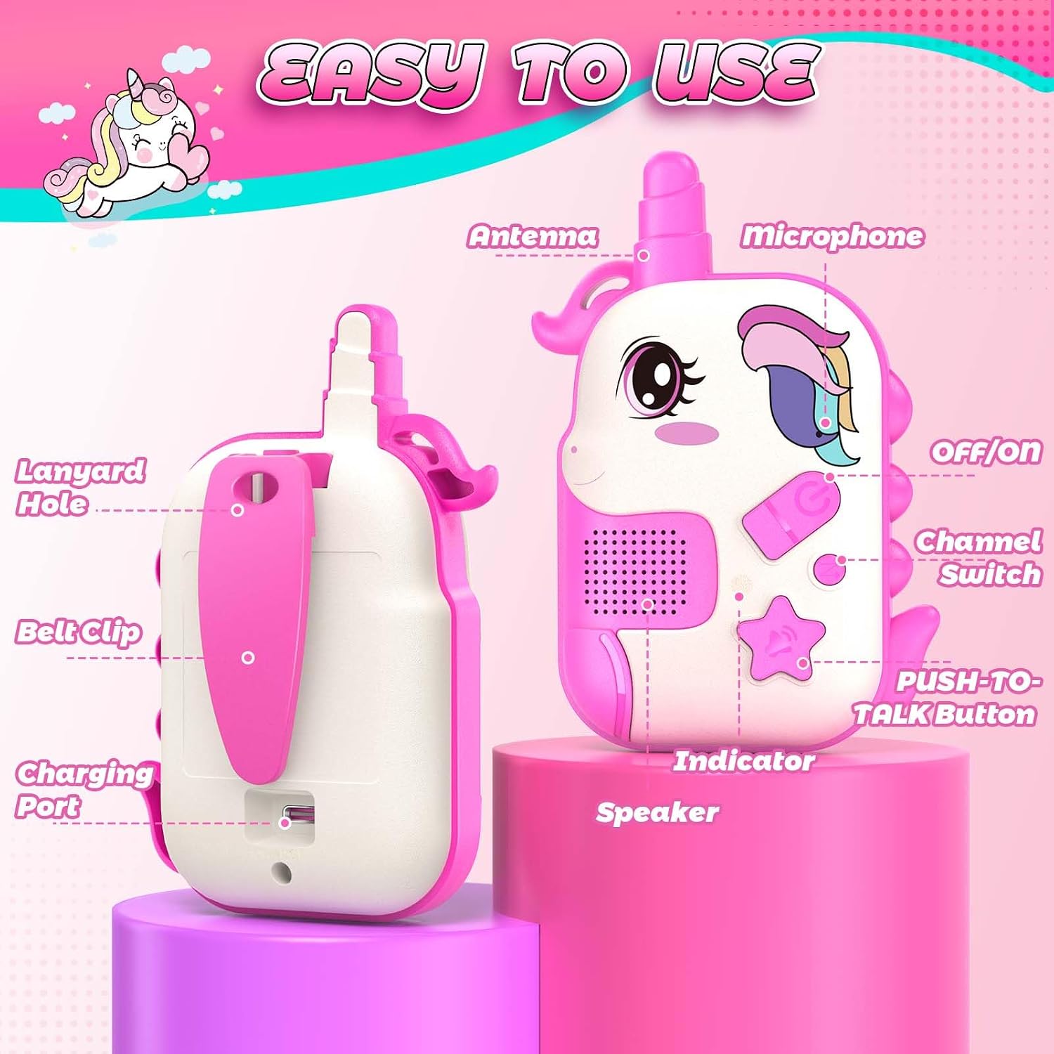 Thumbnail 5 de iKidiki Walkie-Talkie für Kinder, aufladbar (Einhorn), 2 Kanäle, ab 3 Jahren