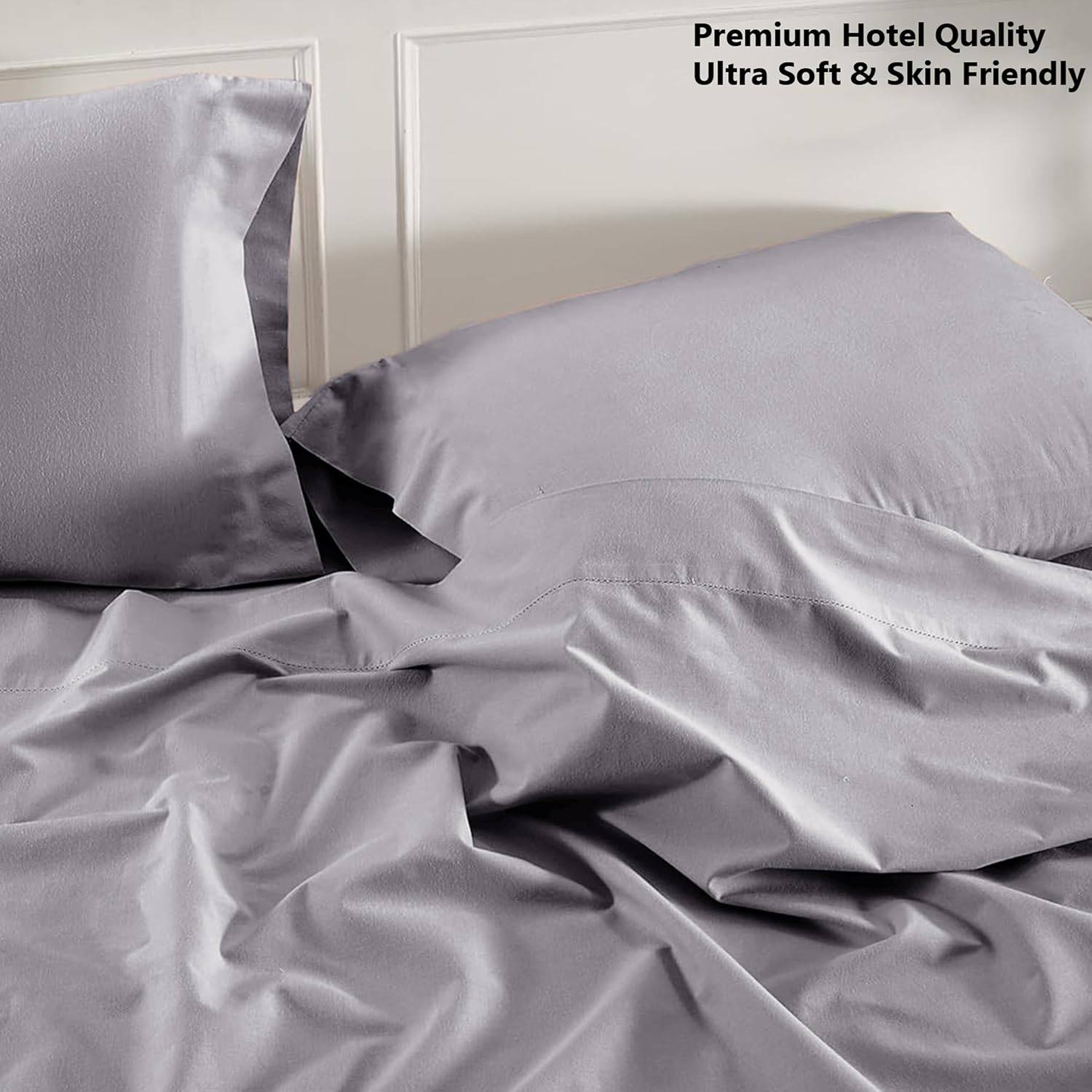 Detalle de My Home Store King Size Flat Sheet (100% Egyptian Cotton, 300TC) – Grey, easy care, fade resistant