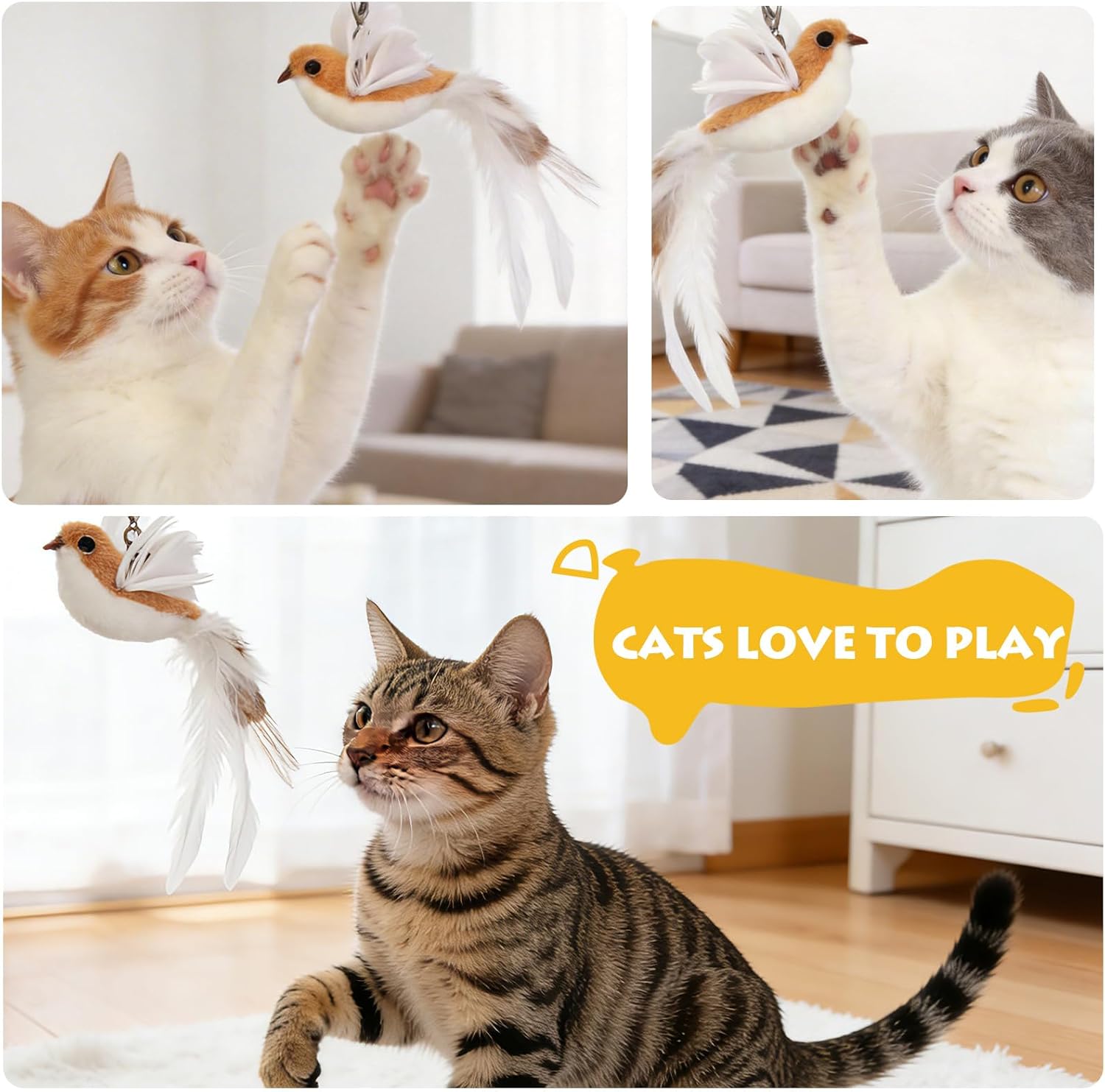 Thumbnail 6 de AiQInu 4 Pezzi Giochi per Gatti – Ricambio piume per bastone da gioco, uccellino realistico e bruchi inclusi